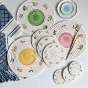 Tấm lót bàn ăn placemat hình tròn bằng sợi cotton dệt thấm nước tốt